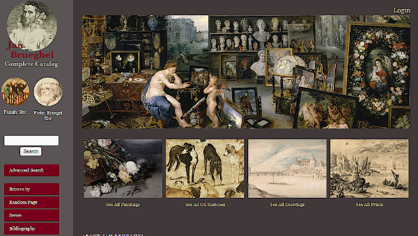 <b><i>Jan Brueghel Complete Catalog</i></b>
Homepage of the catalogue, @University of California
© Elizabeth Honig 2021